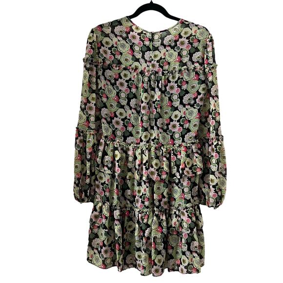 Cinq A Sept Dita Long Sleeve Floral Tiered Mini Dress Prickly Pear Size 4 - Picture 4 of 12
